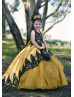 Gold Satin Black Lace Stunning Flower Girl Dress